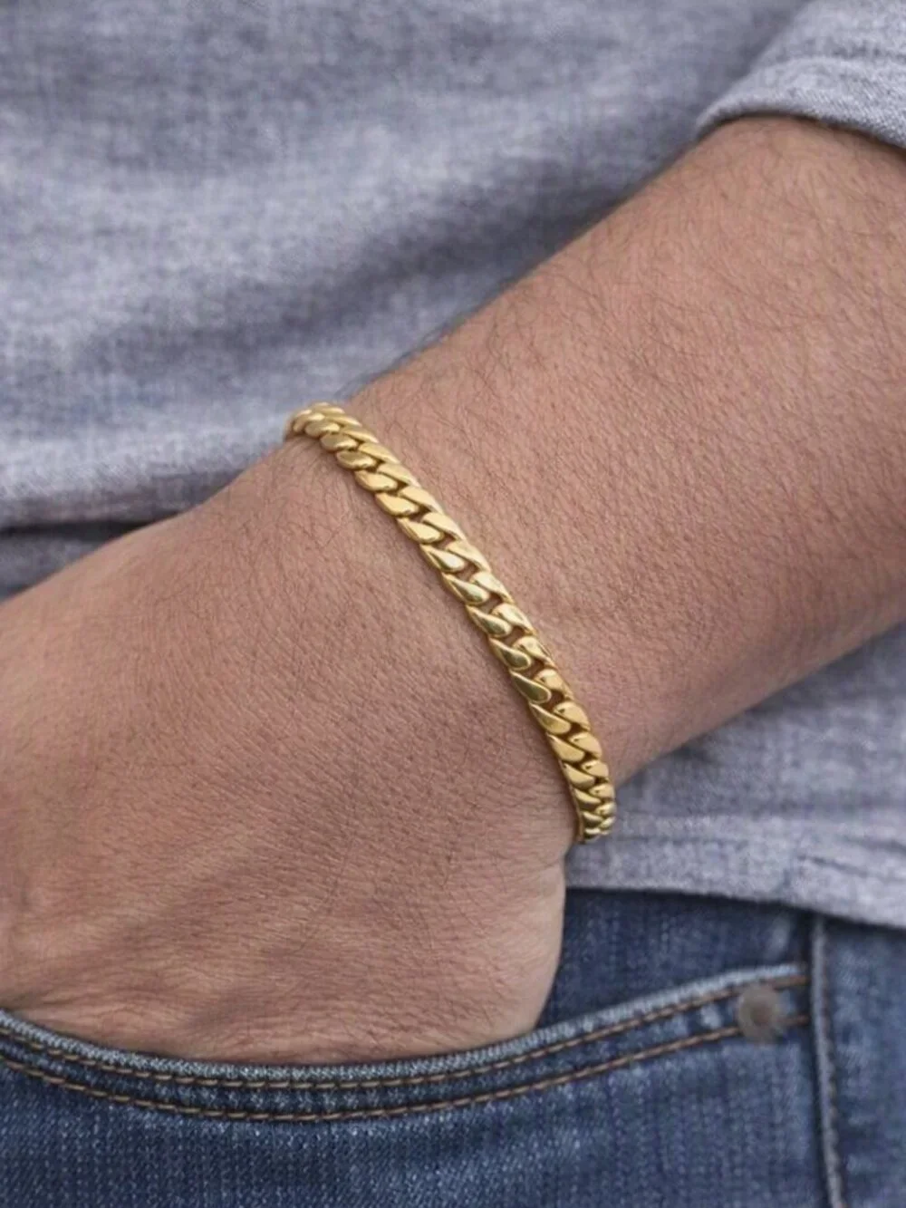 Vintage Unisex Pale Gold Tone Miami Cuban Chain Link 7.25